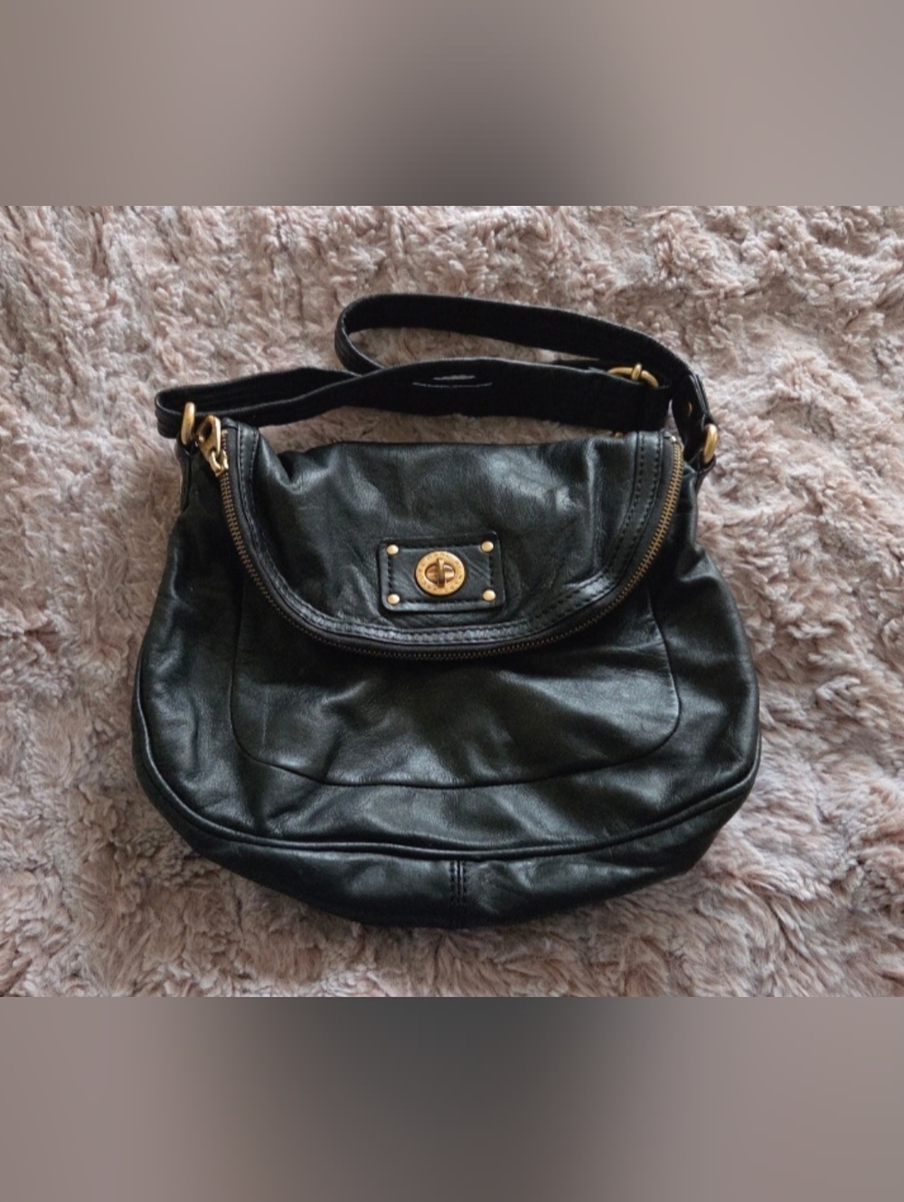 Marc Jacobs Black Leather Shoulder Bag with Gold-Tone Hardware